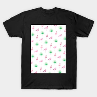 Flamingo, Flamingos pattern, Palm leaves, Print, Tropical, Bird, Pattern, Funny art, Modern art, Wall art, Print, Minimalistic, Modern T-Shirt